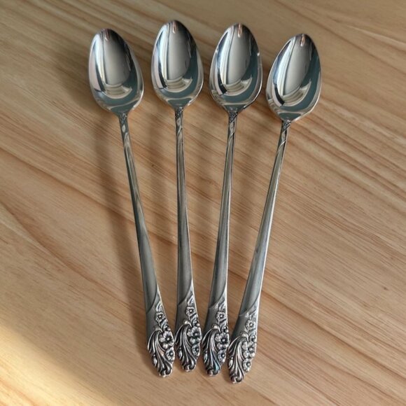 Vtg Oneida Evening Star Ice Tea Spoons Set Of 4 1950 Community Silverplated 7-1/ - Picture 1 of 7